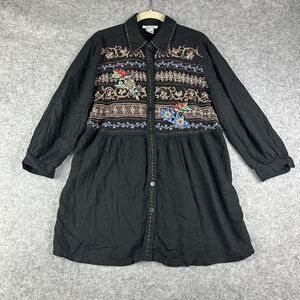 Krista Lee Tunic Top Womens M Beaded Embroidered Button LS Rayon Boho Peasant